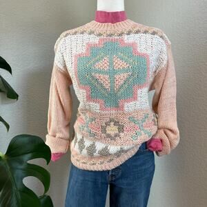 Pastel Graphic Knit Sweater Soft Girl Cozy Vintage